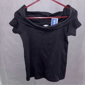 J.Crew Off Shoulder Bardot Top Shirt Sz S Black Cotton Foldover Neckline Classic